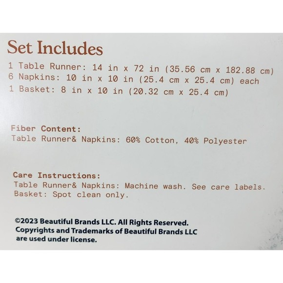 Drew Barrymore Table Runner 6 Napkins Basket Beautiful Gray + Floral 8-Piece Set - Picture 7 of 16